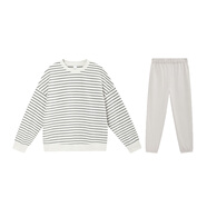 網(wǎng)易嚴選睡衣女情侶居家服套裝春夏圓領(lǐng)長袖睡衣男落肩條紋可外穿 女款-黑白條紋 (衛(wèi)衣款) L