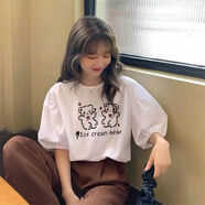她風(fēng)采 短袖T恤女2021夏季韓版原宿風(fēng)寬松燈籠袖學(xué)生閨蜜裝網(wǎng)紅同款上衣 短袖燈籠袖-孿生小熊 XS 好質(zhì)量