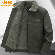 吉普（JEEP）秋冬季保暖棉衣服男加絨棉襖羊羔毛外套翻領(lǐng)工裝夾克上衣 JEEPSJL18905軍綠色 2XL