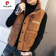皮爾卡丹（pierre cardin）秋冬季潮男棉馬甲韓版燈芯絨立領(lǐng)外套保暖背心棉馬夾外穿坎肩 卡其色 2XL 適合130-150斤