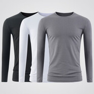 珊詩(shī)麗【3件】莫代爾長(cháng)袖t恤男士春秋季秋衣修身薄款緊身冬季純色打底衫 圓領(lǐng)(黑色-白色-深灰) M碼【85-100斤內】