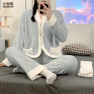 小布琳 珊瑚絨睡衣女加絨加厚秋冬季韓版甜美學(xué)生毛絨絨女士開(kāi)衫家居服 180#灰藍(lán)色 XL