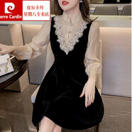 皮爾卡丹改良旗袍金絲絨連衣裙子女春秋冬裝2023新款小個(gè)子氣質(zhì)別致小黑裙 圖片色 XL