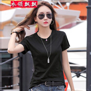 衣領(lǐng)飄飄短袖t恤女裝夏裝簡(jiǎn)約顯瘦上衣純色衣服學(xué)生學(xué)院風(fēng)棉休閑小衫 黑色 2XL(125-140斤)