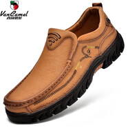 西域駱駝（VANCAMEL）男鞋戶外休閑大頭皮鞋男真皮防水厚底工裝鞋防滑爸爸鞋 淺棕色 40