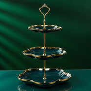 餐將軍 干果盤(pán)陶瓷三層水果歐式輕奢糖果盤(pán)創(chuàng  )意下午茶擺臺客廳點(diǎn)心托盤(pán) 三層梅花果盤(pán)【描金綠】