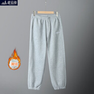 蘑菇兔胖童褲子加肥加大男童秋冬運動(dòng)褲加絨外穿潮青少年男孩一體絨衛褲 灰色 190加肥180斤左右