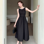 燕潯黑色背心連衣裙女2025夏季輕奢赫本風(fēng)釘珠晚禮服高級(jí)感a字長(zhǎng)裙 黑色 M (建議95-110斤)