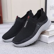 鮟鱇春夏季男鞋透氣軟底男網(wǎng)鞋輕便防滑運動(dòng)休閑鞋一腳蹬網(wǎng)布鞋 黑色春秋款 48