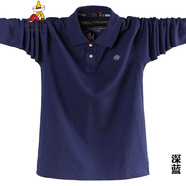 稻草人特大碼翻領(lǐng)長(cháng)袖T恤polo男衫純棉加肥加大肥佬上衣秋胖子商務(wù)帶領(lǐng) 深藍色 6XL 建議240-260斤
