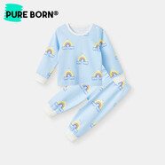 博睿恩（Pureborn）新生嬰兒內(nèi)衣套裝春秋季棉男女寶寶睡衣家居服舒適秋衣套裝 彩虹笑臉 100 （無肩扣，不開襠）