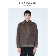 ELLASSAY歌力思男裝秋冬千鳥(niǎo)格寬松工裝牛角扣夾克翻領(lǐng)時(shí)尚外套男 黑混搭 M