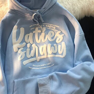 嬌茹妮 別致上衣衛衣連帽上衣潮日系古著(zhù)ins連帽衛衣女初秋寬松韓版外套 湖藍色（普通薄款） M（80斤—102斤）