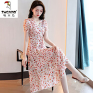啄木鳥(niǎo)冰絲連衣裙女夏季2026年新款韓版女裝高端遮肚顯瘦碎花碎花裙子 粉色連衣裙 2XL 建議125-135斤