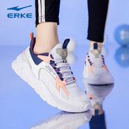 鴻星爾克女鞋運動(dòng)鞋女秋冬季皮面跑步鞋女白色休閑鞋子女款老爹鞋R 白藍0272 35