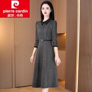 皮爾卡丹（pierre cardin）長(cháng)袖毛呢連衣裙女2026秋冬新款洋氣修身小個(gè)子加厚打底裙女裝冬品 黑色 M