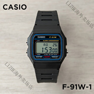 卡西歐（CASIO）手表 F-91WM-3A 綠框日歷鬧鐘秒表復(fù)古電子小方表 f-91w-1 黑色蘭圈 表盤外徑35.2MM