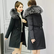 月袖（YUEXIU）加絨加厚派克服女中長(zhǎng)款大衣冬裝棉服2023年冬季新款棉衣外套棉襖 黑色-2003# L 【建議105-120斤】