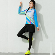 美極酷（meijiku） 長袖羽毛球服女男秋冬速干網(wǎng)球衣服氣排球比賽隊服裙褲運動套裝 女長袖M803+九分百褶裙褲 L