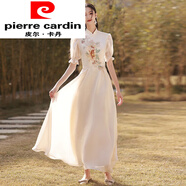 皮爾卡丹（pierre cardin）香檳色伴娘服女夏季新款結(jié)婚姐妹裙學生畢業(yè)禮服裙仙氣 香檳色214B款長 XS_80斤左右