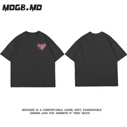 有衣有靠夏季潮牌ins美式徽章重磅短袖T恤男寬松大碼高克重情侶半袖衣服男 T525黑色 S 90-110斤可穿