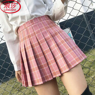 浪莎灰色半身裙女秋季薄款百褶裙2025新款高腰小個(gè)子a字短裙學(xué)生裙子 粉色格子拉鏈款 M 建議90-105斤