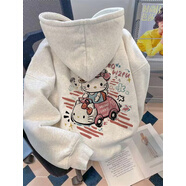 GOCHIEI美式小眾趣味涂鴉卡通凱蒂貓開(kāi)車(chē)連帽衛衣男女秋冬款寬松顯瘦外套 美式卡通凱蒂貓[灰色加絨] S [60-85斤]