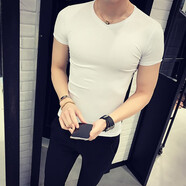 凡迪時(shí)尚修身短袖男純色t恤圓領(lǐng)韓版男半袖緊身體恤夏季健身運動(dòng)打底衫男 白色9111 M（建議體重80斤-95斤）