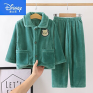 迪士尼（Disney）兒童秋冬季珊瑚絨睡衣男童女童加厚法蘭絨寶寶女孩冬款家居服套裝 翡翠綠004 L碼--身155-165
