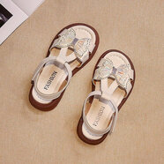 茨語(yǔ)（ciyu）童鞋女童涼鞋2025夏季新款女寶露趾可愛(ài)蝴蝶結公主涼鞋軟底沙灘鞋 OD-0022米白色 35 內長(cháng)21.6cm（適合20.8cm腳長(cháng)）