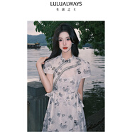 LULUALWAYS【商場同款】24夏季新款新中式國風(fēng)歐根紗繡花連衣裙 米色 M