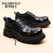 保羅騎士（PALMPOLO）男鞋大頭德比鞋厚底增高英倫風(fēng)高級感圓頭皮鞋商務(wù)休閑鞋 黑色 41