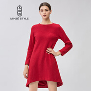 名師路品牌女裝連衣裙冬裝新款時(shí)尚簡(jiǎn)約優(yōu)雅圓領(lǐng)連身袖毛呢連衣裙 紅色16 XL