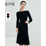 愛(ài)特愛(ài)（EITIE）冬季新款商場(chǎng)同款復古絲絨連衣裙一字領(lǐng)純色優(yōu)雅魚(yú)尾顯瘦6707442 黑20 M 160