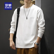 羅蒙（ROMON）T恤秋季重磅簡(jiǎn)約純色長(cháng)袖男寬松潮流大碼休閑修身衛衣圓領(lǐng)打底衫 白色 XL 合適體重150-170斤