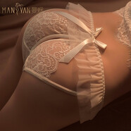 曼煙 情趣內衣 性感鏤空免脫開(kāi)檔丁字褲美臀女士蕾絲繡花透視性感誘惑內褲T褲 蝴蝶結鏤空繡花內褲 白 8275