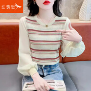 紅蜻蜓圓領(lǐng)長袖條紋針織衫女25年春夏季新款女裝毛衣女打底女士上衣衫 紅色長袖 均碼 （適合80-130斤）