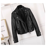 啄木鳥(niǎo)皮衣外套女春秋新款款女裝機車(chē)皮夾克韓版寬松港風(fēng)pu短款外套百搭 黑色 2XL 125-140斤左右