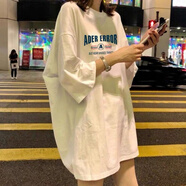 愷吉銳新款女裝港風(fēng)大版寬松T恤女短袖中長款韓版ulzzang上衣ins潮 白色【ADER-ERROR圓圈a】 2XL 【適合130至150斤】