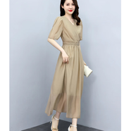 MARKYINXIANG高檔輕奢品牌連衣裙女2023夏季新款氣質女神范收腰顯瘦法式長裙 GJC6263 卡其色 XL （建議120-135斤）