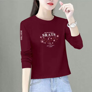 尚濤長袖t恤女2025春秋季女裝新款韓版寬松休閑體恤女上衣打底衫 酒紅色（SRATS星星） L 建議80-95斤