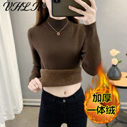 VHLK半高領(lǐng)羊毛衫女2024秋冬內(nèi)搭套頭打底衫加絨毛衣女加厚一體絨上衣 咖啡色【中 領(lǐng)款】 【加厚一體絨 L 105-115斤