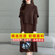 Radinka 2025秋冬新款女連衣裙套裝裙子韓版洋氣網(wǎng)紅小香風(fēng)針織兩件裝KNQ 咖色 XL 115--125斤