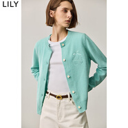 LILY櫻桃灰色休閑格雷系圓領(lǐng)針織開衫外套女裝秋新款外搭毛衣 402天藍 L