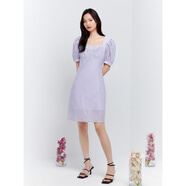 太平鳥(niǎo)夏季法式短連衣裙方領(lǐng)優(yōu)雅氣質(zhì)顯瘦中長(cháng)裙 紫色 S