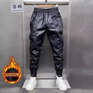 寫璇（XIEXUAN）休閑褲男秋冬加絨加厚男士皮褲秋冬款耐磨機(jī)車皮褲子網(wǎng)紅皮褲 皮褲黑色【冬天防寒保暖】  2XL 135-150斤【建議】