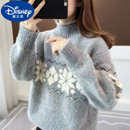 迪士尼（Disney）女大童高領(lǐng)仿水貂絨毛衣13高中初中學(xué)生12歲15秋冬套頭寬松打底衫 灰紫色 M 建議95-110斤