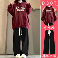DOGHC12大童女裝春秋季套裝15初高中學(xué)生18女生新款連帽衛衣寬松休閑褲 紅衛衣+黑抽繩褲-春秋套裝 薄款 M 建議【85-100斤】