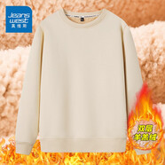 真維斯（JEANSWEST） 超暖加絨加厚衛(wèi)衣男女秋冬季新款圓領(lǐng)羊羔絨寬松蛇年本命年衣服 米色 純色 L【推薦120-140斤】
