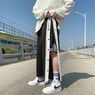 卡度頓褲子男春夏季側邊全開(kāi)紐扣籃球運動(dòng)褲排扣直筒高街休閑九分褲男 （全開(kāi)）KZ17黑色 L